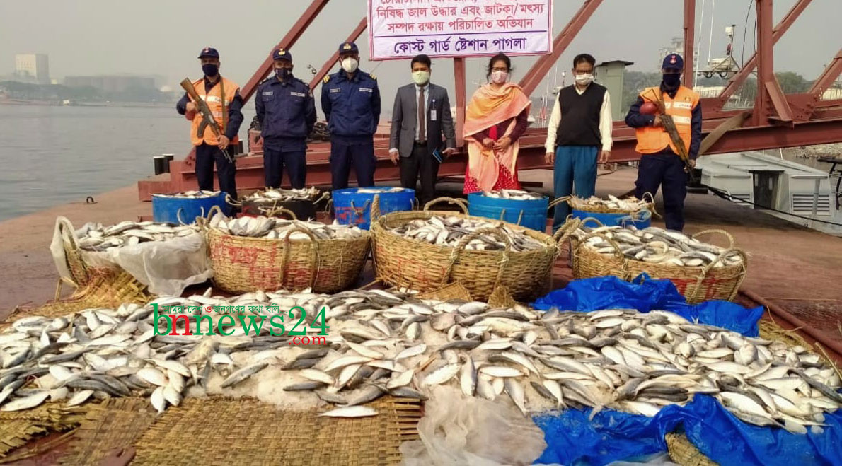 কোস্ট গার্ডের অভিযানে লঞ্চ থেকে বিপুল পরিমান জাটকা জব্দ